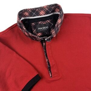 MACEOO Mozart Solid Red Polo Shirt Men's Size M (3) Plaid Stiff Collar Slim Fit